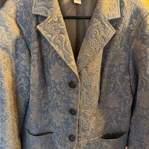 Chico's Blue Textured Floral Blazer
